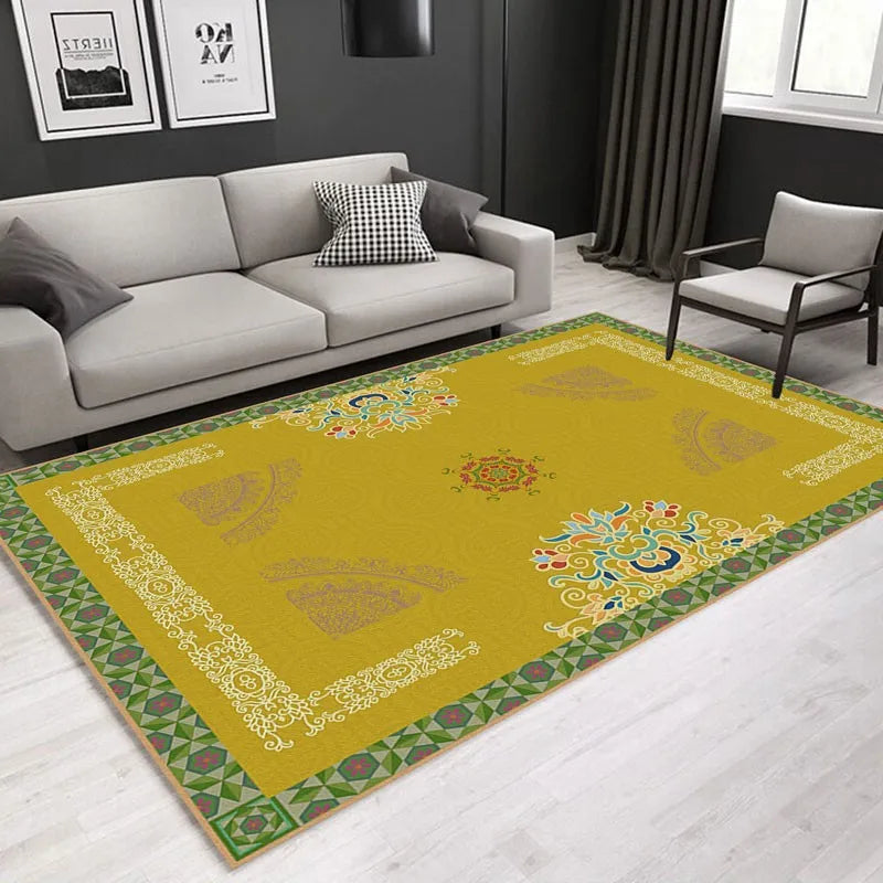 Living Room Yellow Velvet Carpet Rug 1