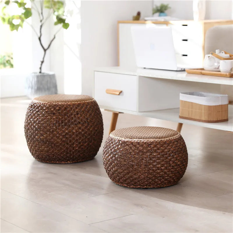 Round Wicker Rattan Accent Stool 1