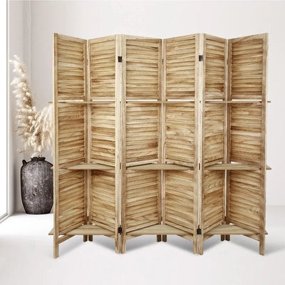 Wooden Room Divider with Shelves 2