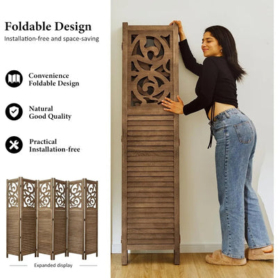 Wood Carved Folding Room Divider 3