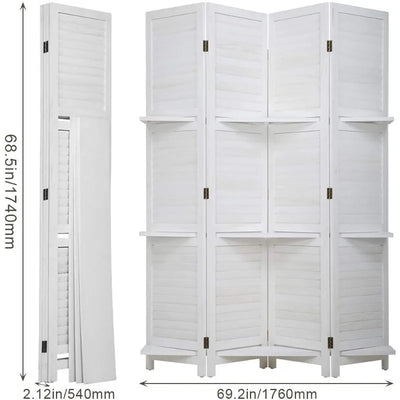 4 Panel Folding Room Divider with Shelves 5