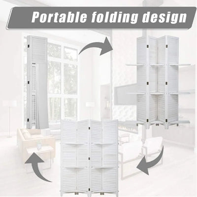 4 Panel Folding Room Divider with Shelves 4